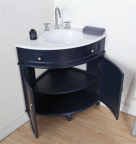 24 Single Sink Navy Blue Bathroom Vanity With White Marble Countertop