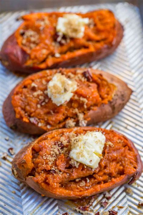 Just cook the spuds until tender, cut in half, and hollow them out like potato skin boats. Twice Baked Sweet Potatoes - Dinner, then Dessert
