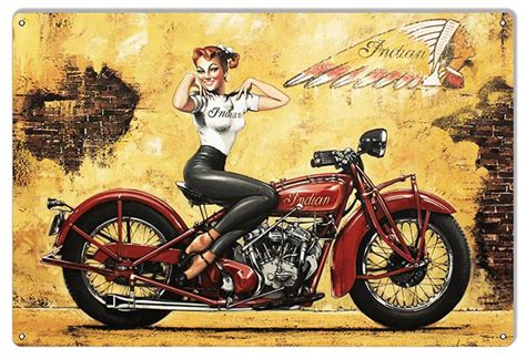 Indian Motorcycle Pin Up Girl Garage Shop Metal Sign Etsy