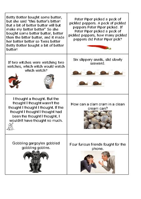 Tongue Twister Lesson Plan And Set Of Cards 2 Tongue Twisters Tongue