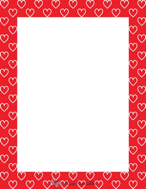 Printable White On Red Heart Outline Page Border