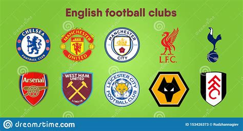 Football Club Logos Set Of Ten Different Vector Designs For Premier