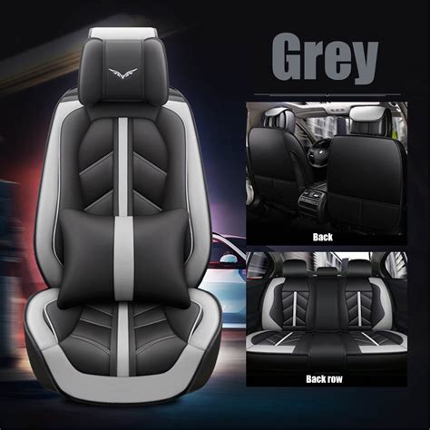 Deluxe Premium Grey Pu Leather Front 11 Seat Covers Cushion For