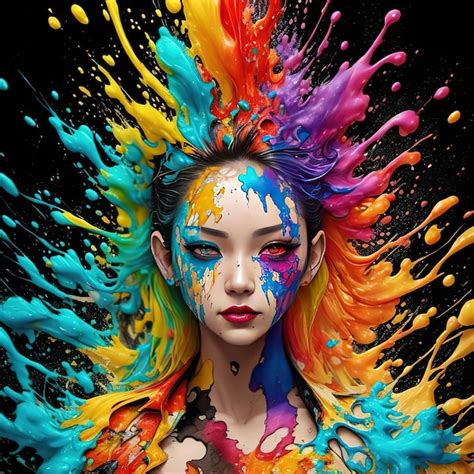 Premium Photo A Woman With A Rainbow Face Painted On Her Face