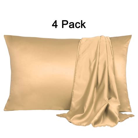 piccocasa 4 pack luxury cooling silk satin pillowcase caramel queen 20x 30