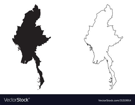 Myanmar Country Map Black Silhouette And Outline Vector Image