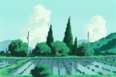 Rice Fields 6000x4000 Digital Landscape Sketch Anime