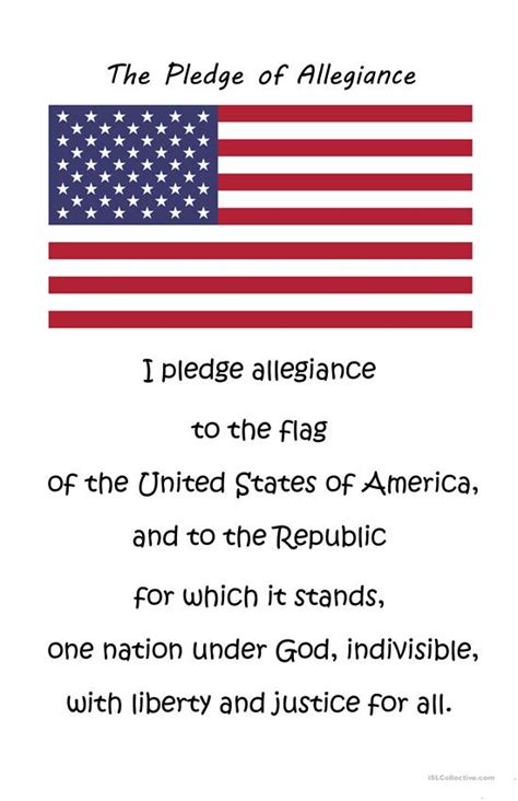 A promise solemnly and formally. the Pledge of Allegiance worksheet - Free ESL printable worksheets made by teachers