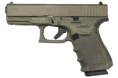 Glock 19 Gen4 9mm 15 Round Pistol With Battleworn Green Frame For Sale