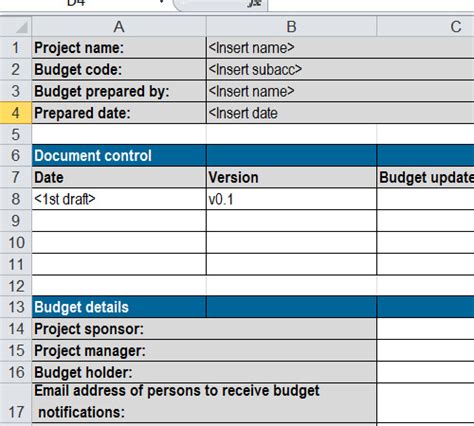 project budget template  excelsheet