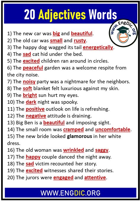 20 Example Of Adjective Words Engdic