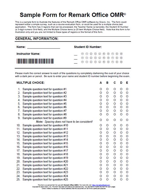 Sample Test Answer Sheet · Remark Software