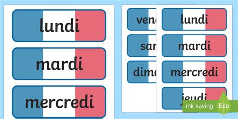 Free French Days Word Cards Teacher Made
