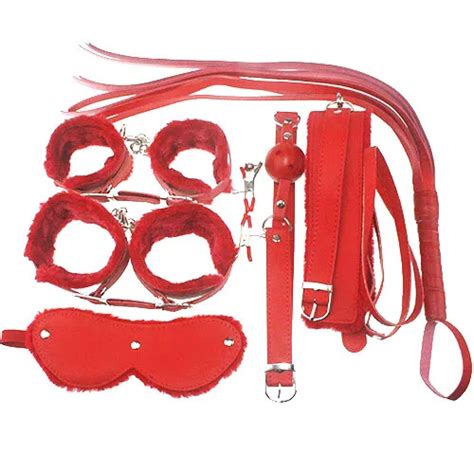 Handcuffs Sex Games Sex Tools 7 Pieces Kit Red Leather Bedroom Restrain Footcuff Queen Consume