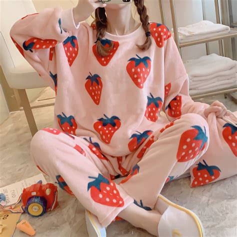 New Cute Strawberry Fruit Pajamas Set Harajuku Fashion Online Store