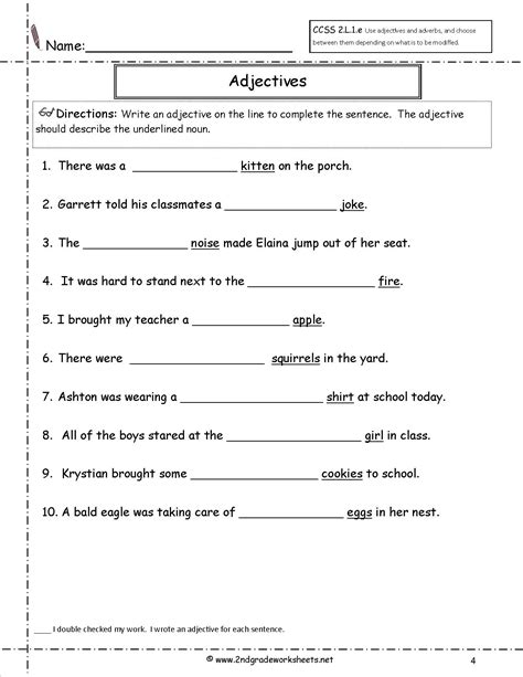 Free printable adjective worksheets including identifying adjectives, using adjectives in sentences, adjectives before and after nouns, selecting adjectives, comparative adjectives and alliterations with adjectives. Free Using Adjectives Worksheets