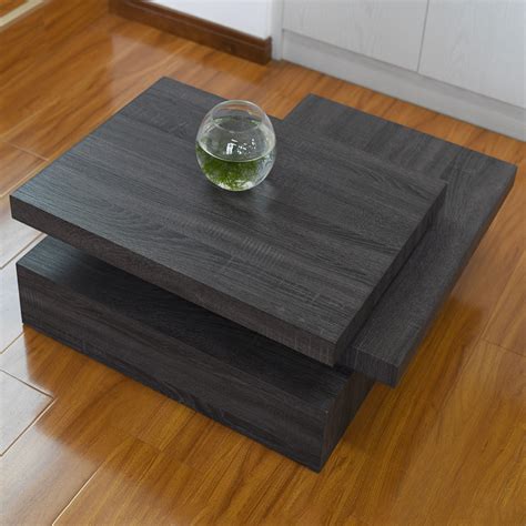 Modern Black Square Rotating Coffee Table Contemporary Living Room 3 Layers New 699901876809 Ebay