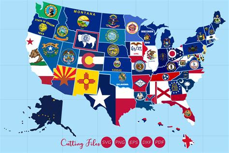 All 50 Us States Map With Flag Design Graphic By Hd Art Workshop