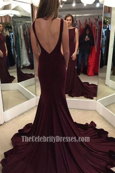 Deep Burgundy Open Back Sexy Mermaid Evening Dress Prom Gown Thecelebritydresses