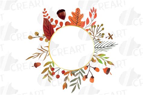 Watercolor Elegant Autumn Wreaths And Golden Frames Decor 380813
