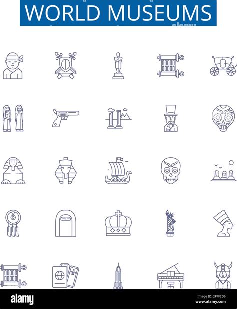 World Museums Line Icons Signs Set Design Collection Of Museums World Global Cultural Art