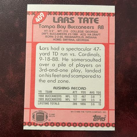1990 Topps TIFFANY Set LARS TATE #409 TAMPA BAY BUCCANEERS ** MINT