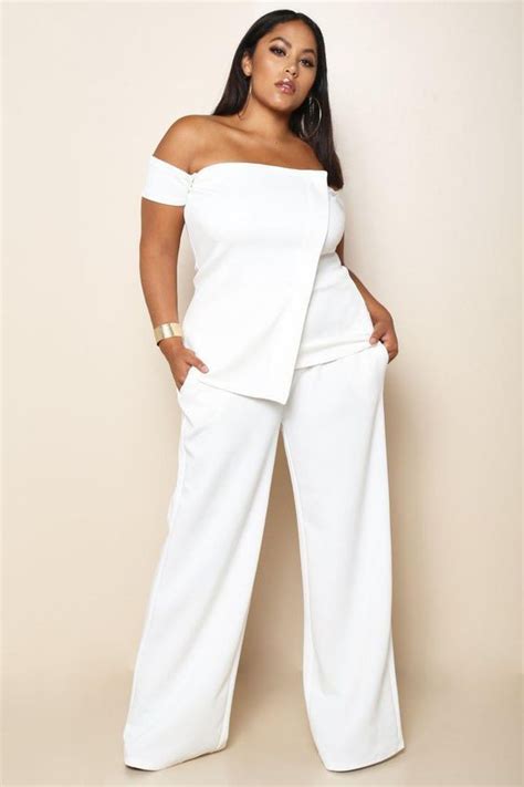 Wide Leg White Pants Plus Size White Party Outfits For Ladies