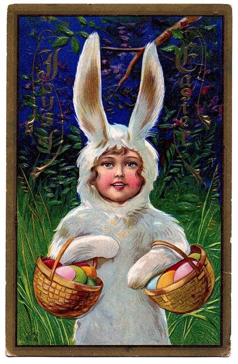 Vintage Easter Clip Art Sweet Girl In Bunny Suit The Graphics Fairy