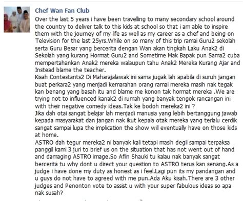 Bapaku tercinta dia berpesan untuk meminta maaf dan ampun. Chef Wan Dan Afdlin Shauki Bergaduh Di Facebook | Gosip ...