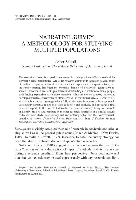 We argue that evaluation criteria. (PDF) Narrative Survey: A Methodology for Studying ...