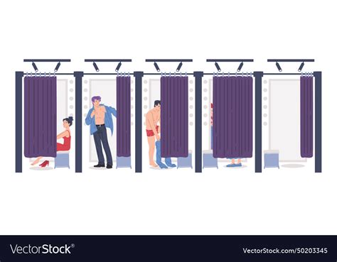 People Trying On Clothes In Fitting Rooms Store Vector Image