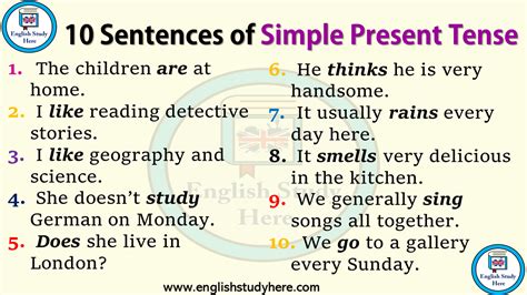 Undrey / getty images simple past tense verbs—also called past simple or preterite—show action that occurred an. 10 Sentences of Simple Present Tense - English Study Here