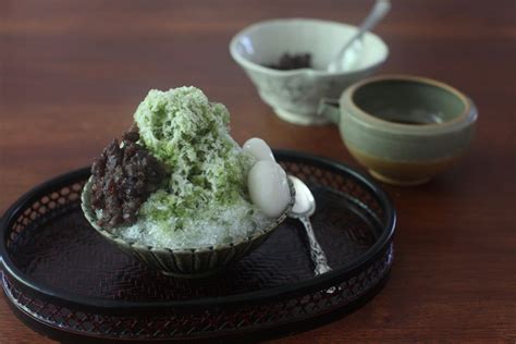 shaved ice with matcha syrup and sweet azuki japonism lifestyle