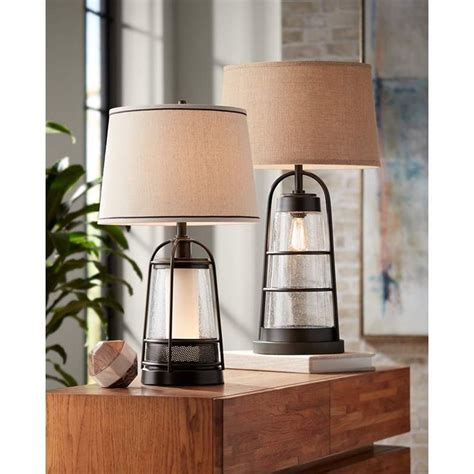 Industrial Lantern Table Lamp With Night Light 2v218 Lamps Plus Lantern Table Lamp