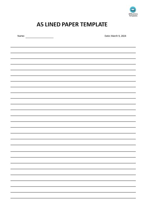 Printable A5 Lined Paper Template Printable Templates
