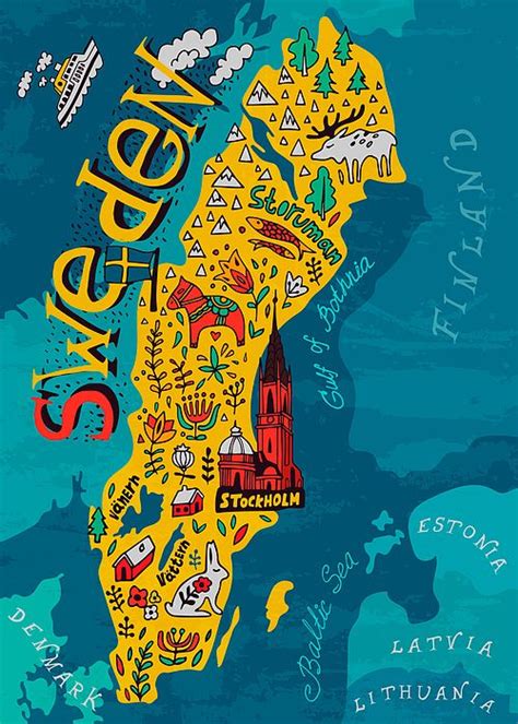 Pin By Milagros Pérez Druille On Swedish Illustrated Map Sweden