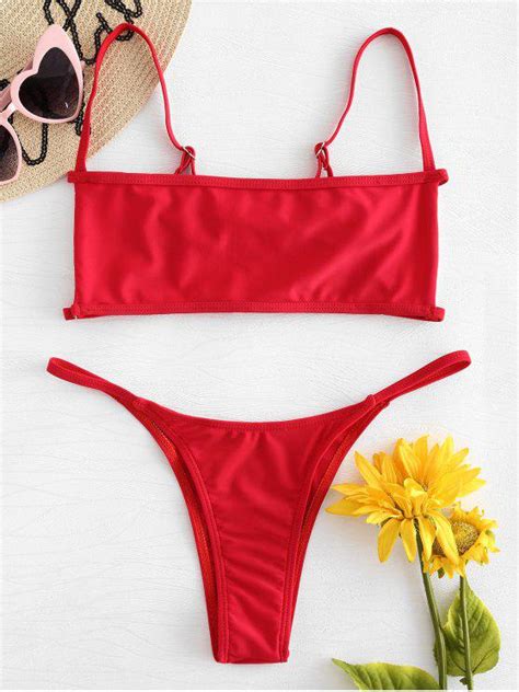 11 Off Hot 2019 Bralette Cutout Thong Bikini Set In Red Zaful