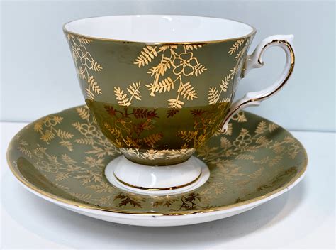 Royal Grafton Tea Cup And Saucer Loden Green Gold Teacup Vintage Tea