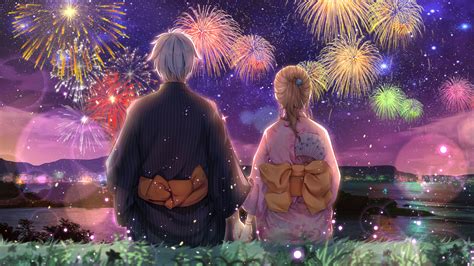 Anime Couple Fireworks Kimono 4k 86 Wallpaper Pc Desktop