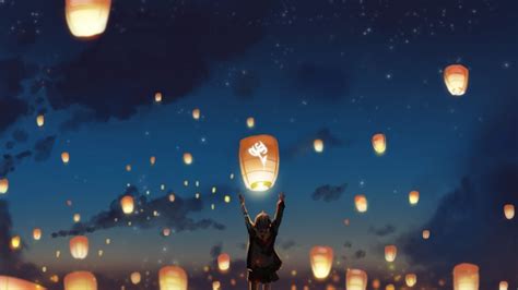 Wallpaper Anime Girl Lantern Festival Night Scenic