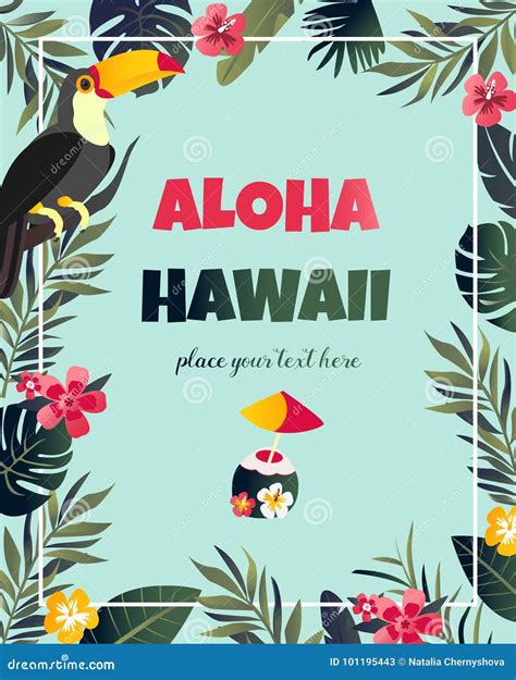 Tropical Hawaiian Poster with Toucan. Party Template. Invitation