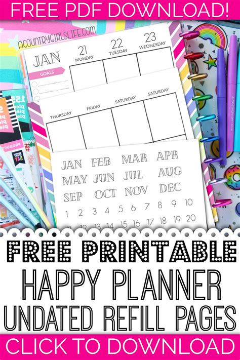 Free Printable Happy Planner Refill Pages Classic Sized Happy