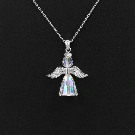 Pure 925 Sterling Silver Angel Wings Austrian Crystal Pendant Chain