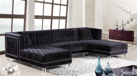Moda Sectional Sofa 631 In Black Velvet Fabric By Meridian