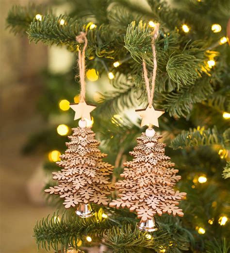 Wooden Christmas Tree Ornaments Set Of 2 Plow And Hearth