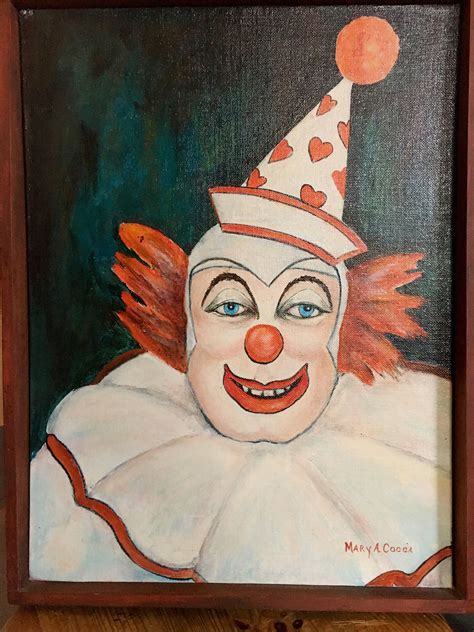 Vintage Clown Oil Painting Original Art Wooden Frame Ready To Etsy