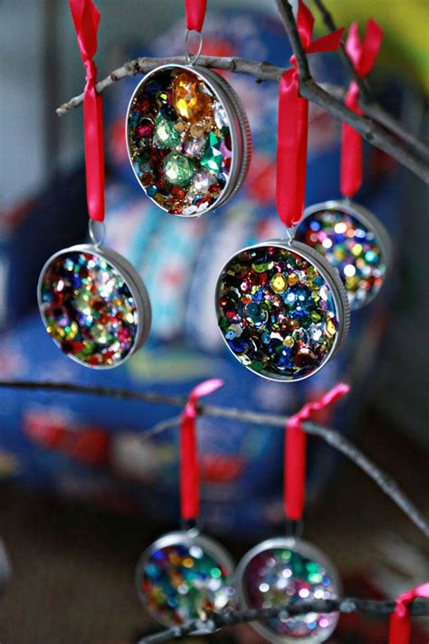 Sequin Mason Jar Lid Ornaments - Aunt Peaches | Mason jar ...