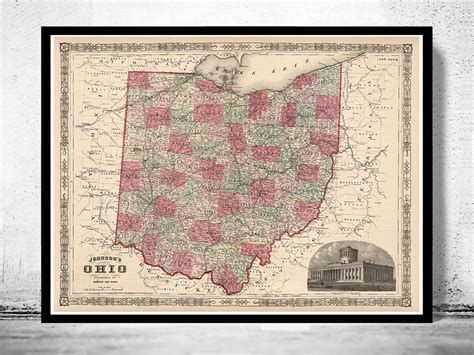 Old Map Ohio State 1864 Vintage Map Wall Map Print Vintage Maps And