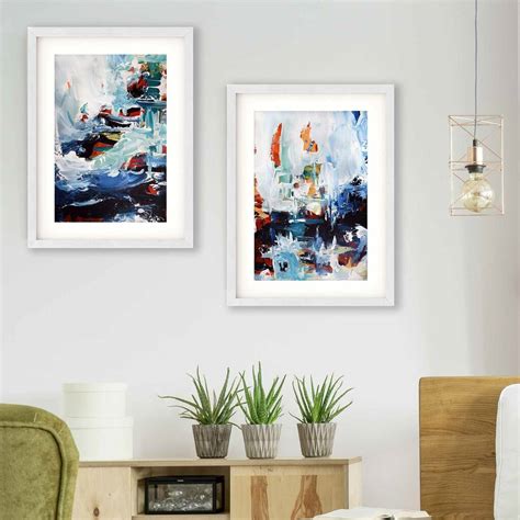 Framed Wall Art Set Of 2 Set Of Two Prints Large Blue Abstract Framed