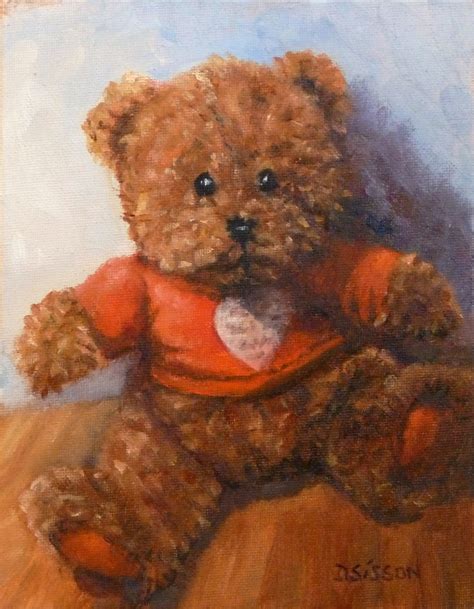 Daily Painting Projects Surprised Teddy Love Bear Oil Painting